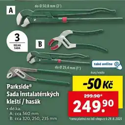 Lidl PARKSIDE SADA INSTALATÉRSKÝCH KLEŠTÍ, HASÁK nabídka