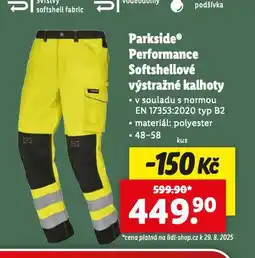 Lidl Performance softschellové výstražné kalhoty nabídka