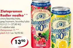 CBA Zlatopramen Radler nealko nabídka