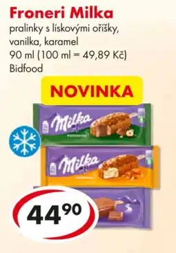 CBA Froneri Milka pralinky s lískovými oříšky, vanilka, karamel nabídka