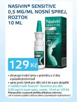 Lékárna AGEL Nasivin® Sensitive 0,5 mg/ml nosní sprej, roztok nabídka