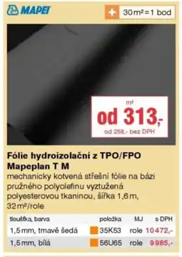 DEK Fólie hydroizolační z TPO/FPO Mapeplan T M nabídka