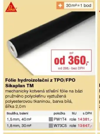 DEK Fólie hydroizolační z TPO/FPO Sikaplan TM nabídka