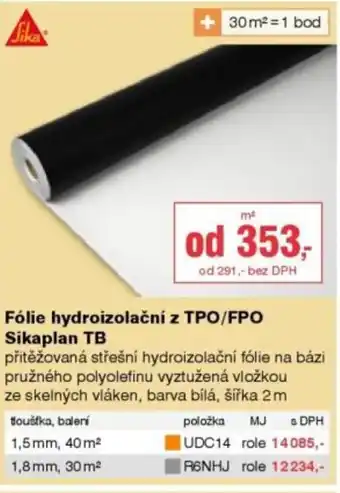 DEK Fólie hydroizolační z TPO/FPO Sikaplan TB nabídka
