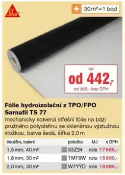 DEK Fólie hydroizolační z TPO/FPO Sarnafil TS 77 nabídka