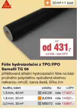 DEK Fólie hydroizolační z TPO/FPO Sarnafil TG 66 nabídka