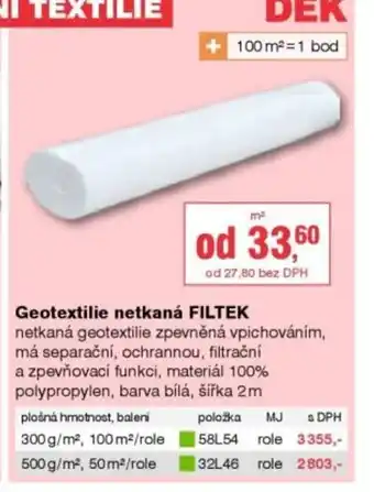 DEK Geotextilie netkaná FILTEK nabídka
