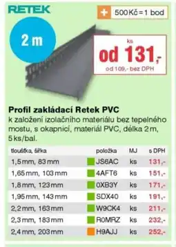 DEK Profil zakládací Retek PVC nabídka
