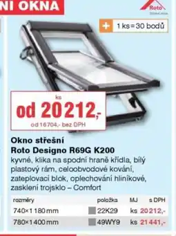 DEK Okno střešní Roto Designo R69G K200 nabídka