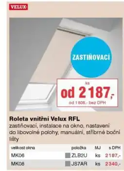 DEK Roleta vnitřní Velux RFL nabídka