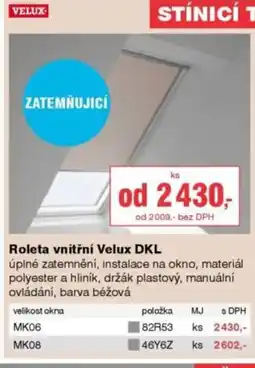 DEK Roleta vnitřní Velux DKL nabídka