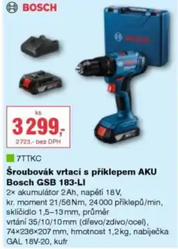 DEK Šroubovák vrtací s příklepem AKU Bosch GSB 183-LI nabídka
