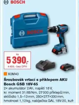 DEK Šroubovák vrtací s příklepem AKU Bosch GSB 18V-65 nabídka