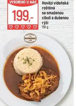 Globus Hovězí vídeňská roštěná se smaženou cibulí a dušenou rýží nabídka
