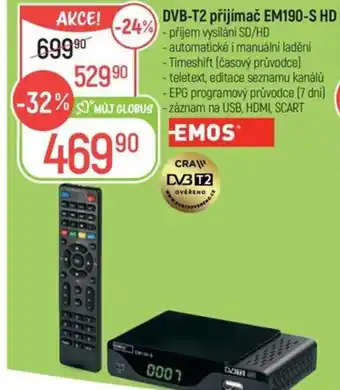 Globus DVB-T2 přijímač EM190-S HD nabídka