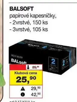 Barvy a laky drogerie BALSOFT papírové kapesníčky, 2vrstvé, 150 ks nabídka
