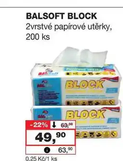 Barvy a laky drogerie BALSOFT BLOCK 2vrstvé papírové utěrky, 200 ks nabídka