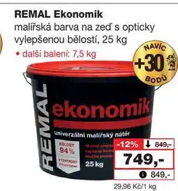Barvy a laky drogerie REMAL Ekonomik malířská barva na zeď' s opticky vylepšenou bělostí, 25 kg nabídka
