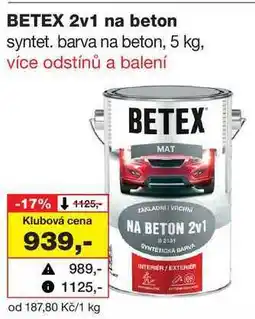 Barvy a laky drogerie BETEX 2v1 na beton syntet. barva na beton, 5 kg nabídka