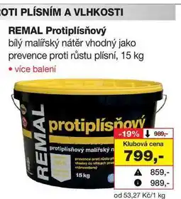 Barvy a laky drogerie REMAL Protiplísňový bílý malířský nátěr vhodný jako prevence proti růstu plísní, 15 kg nabídka