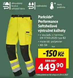 Lidl Parkside Performance Softshellové výstražné kalhoty nabídka
