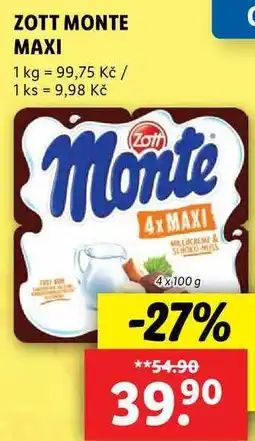 Lidl ZOTT MONTE MAXI, 4x 100 g nabídka