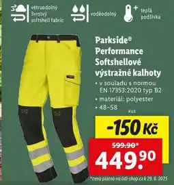 Lidl ParksideⓇ Performance Softshellové výstražné kalhoty nabídka