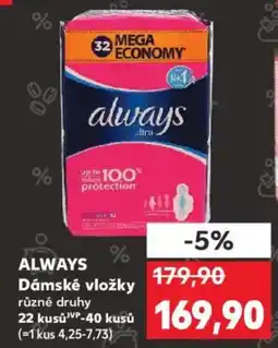 Kaufland ALWAYS Dámské vložky různé druhy nabídka