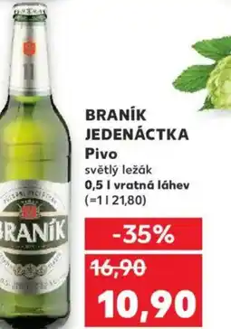 Kaufland BRANÍK JEDENÁCTKA Pivo světlý ležák nabídka
