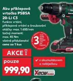 Kaufland Parkside Aku příklepová vrtačka PSBSA 20-Li C3 nabídka