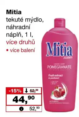 Ráj drogerie Mitia tekuté mýdlo, náhradní náplň nabídka
