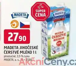 Trefa MADETA JIHOČESKÉ ČERSTVÉ MLÉKO 1l plnotučné, 3,5 % tuku nabídka