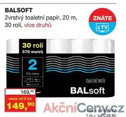 Ráj drogerie BALSOFT 2vrstvý toaletní papír, 20 m, 30 rolí, více druhů nabídka