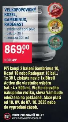 Makro VELKOPOPOVICKÝ KOZEL, GAMBRINUS, RADEGAST nabídka