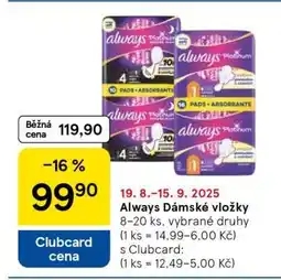 Tesco Always Dámské vložky nabídka