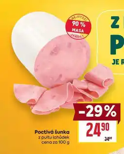 Billa Poctivá šunka z pultu lahůdek cena za 100 g nabídka
