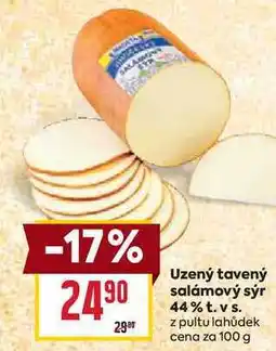 Billa Uzený tavený salámový sýr 44% t. v s. z pultu lahůdek cena za 100 g nabídka