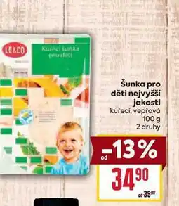 Billa Šunka pro děti nejvyšší jakosti kuřecí, vepřová 100 g nabídka