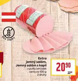 Billa Extra jemný salám, Jemný salám s kapií z pultu lahůdek cena za 100 g nabídka