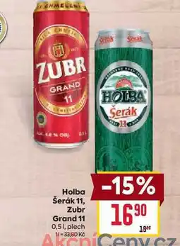 Billa Holba Šerák 11, Zubr Grand 11 0,51, plech nabídka
