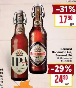 Billa Bernard Bohemian Ale, Bernard IPA 0,5l nabídka