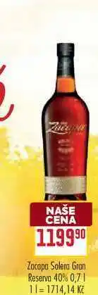 Billa Zacapa Solera Gran Reserva 40% 0,7l nabídka