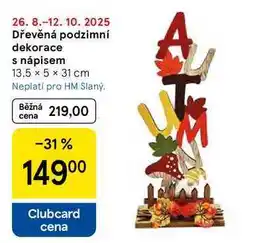 Tesco Dřevěná podzimní dekorace s nápisem, 13.5 × 5 × 31 cm nabídka