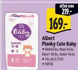 Albert Albert Plenky Cute Baby Midi 62 ks, Maxi 54 ks, Maxi+ 50 ks, Junior 46 ks nabídka