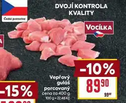 Billa Vepřový guláš porcovaný cena za 400 g nabídka