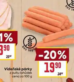 Billa Vídeňské párky z pultu lahůdek cena za 100g nabídka