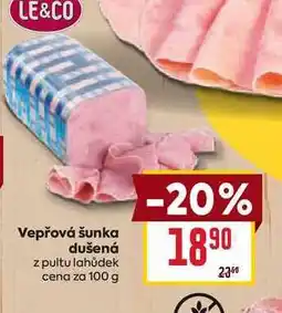 Billa Vepřová šunka dušená z pultu lahůdek cena za 100 g nabídka