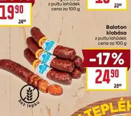 Billa Balaton klobása z pultu lahůdek cena za 100 g nabídka
