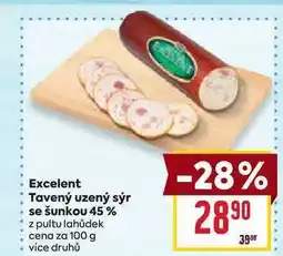 Billa Excelent Tavený uzený sýr se šunkou 45% z pultu lahůdek cena za 100 g nabídka