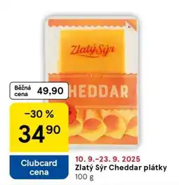 Tesco Zlatý sýr Cheddar plátky nabídka